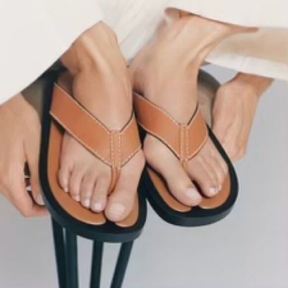 Zara Thong Sandals, Brown, Size 8 - Picture 1 of 11